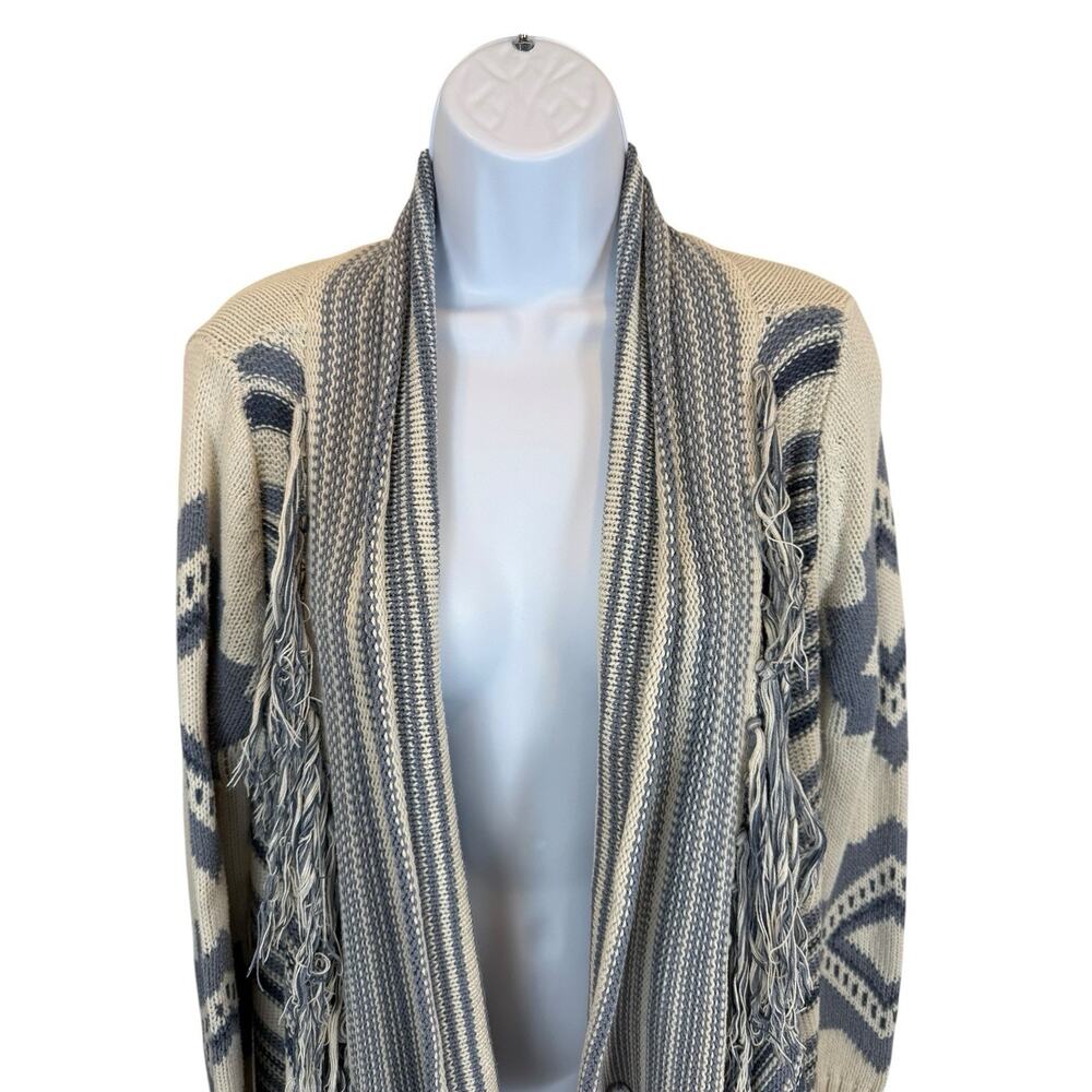 PJ Salvage Sweater Womens Medium Blue Open Front Fringe Cardigan Boho Western - Picture 2 of 14